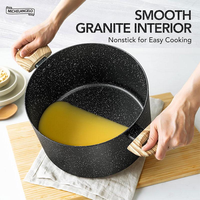 Nonstick Stock Pot 5 Quart Granite Large Soup Pot Pasta Cooking Pot with Glass Cover Induction Pots Kitchen Cookware Black