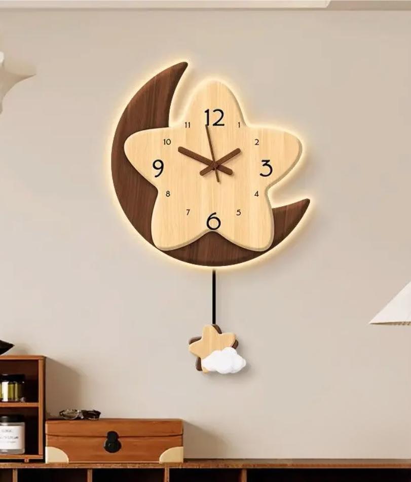Retro Moon Living Room Wall Swing Clock 2025 New Household Wall-mounted Wall Hanging Pendulum Clock Watch Home Decoration