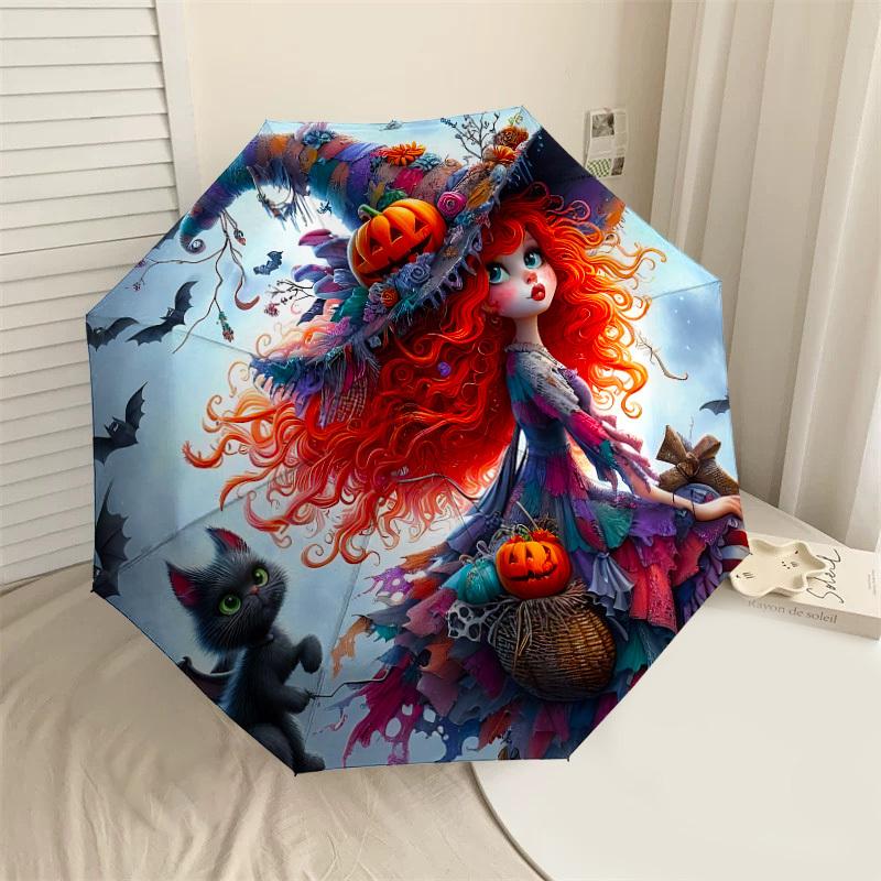 

1PC Halloween Witch Umbrella-8-Rib Reinforced, Automatic Open, Lightweight & Durable, Cute Fashion Accessory for Outdoor-P69