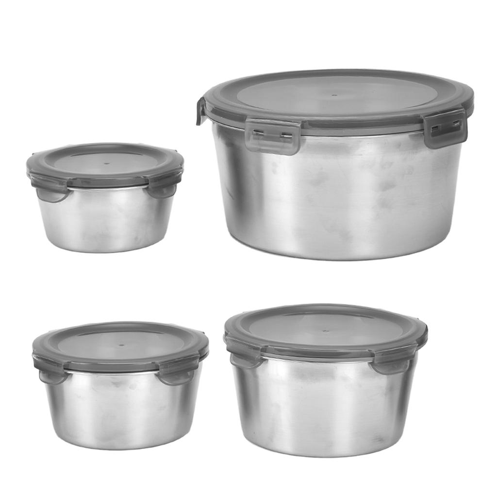4 STÜCK Edelstahl Lebensmittelbehälter Lunch Aufbewahrung Frischhaltebox mit Silikondeckel Mehrere Größen