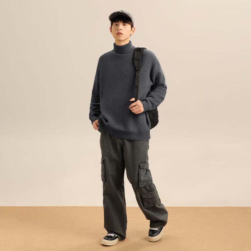 MINISO Men's Winter Turtleneck Fleece Lined Knit Sweater