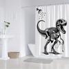 Funny Dinosaur Skeleton Shower Curtain – Black & White Design, 70X70" Polyester With Hooks, Modern Wildlife Bath Decor