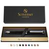 Scriveiner Luxury EDC Fountain Pen Gorgeous Matte Black Pocket Pen 2 Chrome Finish Schmidt German Nib Converter Best Writing Pen Gift Set Nice Stylish