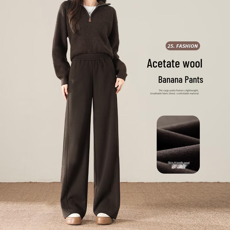 HSTYLE Women's Wool Blend Commuter Wide-Leg Trousers