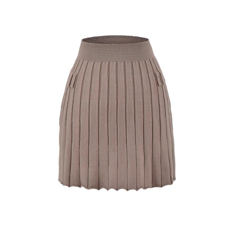 Elegant Korean Style A-Line Knit Skirt: High-Waisted, Slimming, Pleated, Versatile, Age-Reducing - Autumn/Winter 2025 Collection.