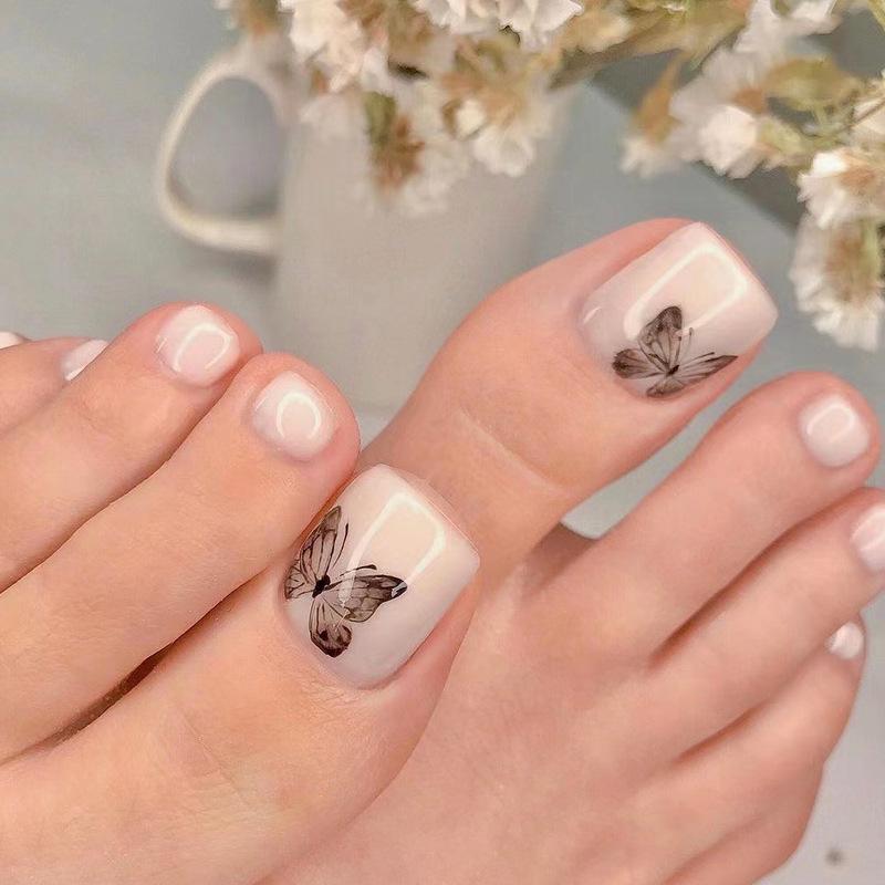 24Pcs Foot Fake Nail Summer Waterproof Foot False Nails Removable Feet Nail Tips Press On Toenails Decoration
