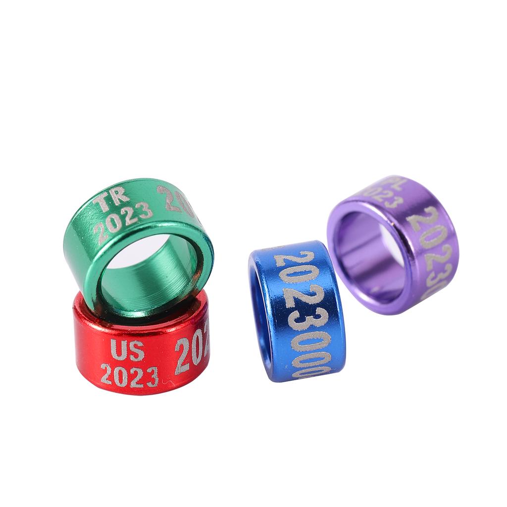 Anpassbarer Innendurchmesser 8mm/10mm Aluminium Taubenfußring Druck ''Ländercode + Jahr + Seriennummer" Vogelfußring 30 Stück