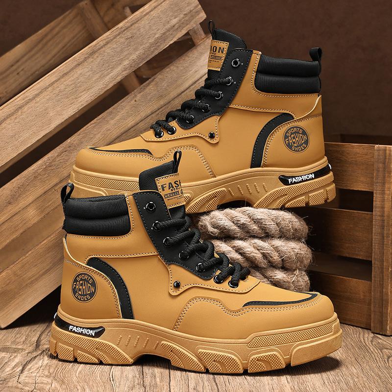 

Высококачественные кожаные мужские ботильоны Зимняя уличная повседневная обувь Нескользящие ботинки с высоким верхом Рабочие ботинки Дышащая обувь для ходьбы и пеших прогулок 39 жёлтый