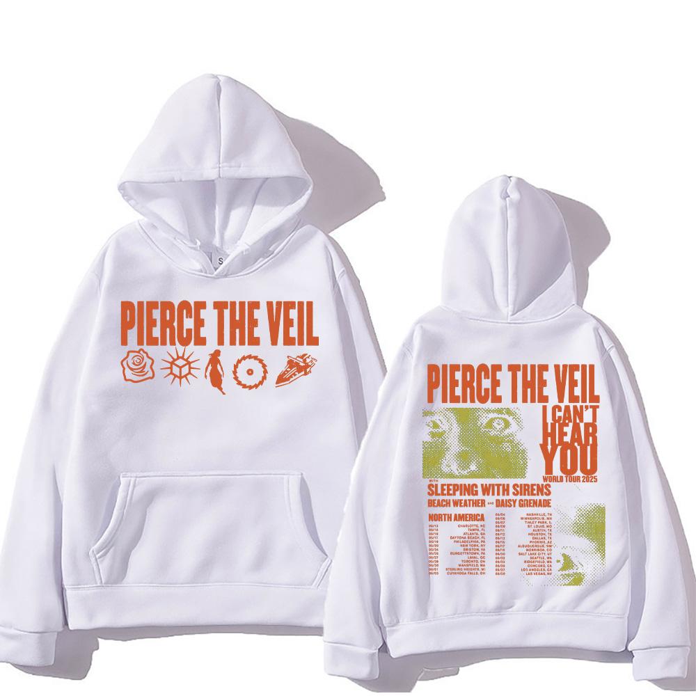

Толстовки Pierce The Veil Світшоти Світове турне I Can t Hear You 2025 Нові рок-гурти Шанувальники панку Одяг Вільний пуловер на вулиці XL білий