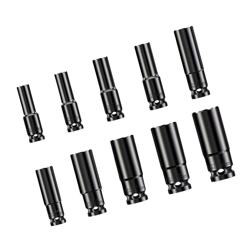 10/13Pcs Efficient 1/2" Drive Deep Impact Socket 6 Point for Efficient Screw Tightening Automotive and Furniture Repair