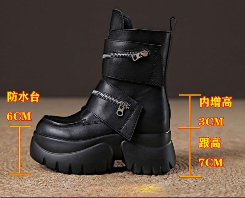 Fashion 10cm New Microfiber Genuine Leather Platform Motorcycle Ankle Knee High Booties Shoes Sneakers Chunky Platform Women Women