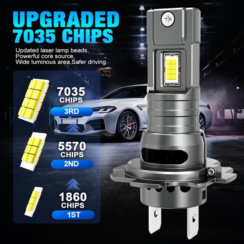 New H7 LED Headlight 30000LM 7035 CSP Chips 1:1 MINI Size Plug and Play Auto Lamp 6000K Wireless Turbo Fog Light With Fan 2025