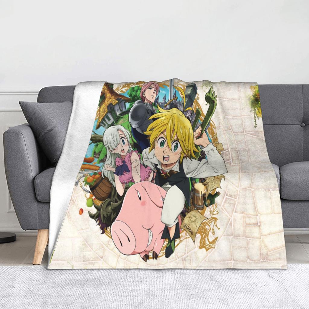 Sevendeadlysinse Meliodas Knitted Blanket Fleece Nanatsu no Taizai Ultra-Soft Throw Blankets for Outdoor Travel Bedroom Quilt
