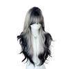 Halloween Long Body Wave Wigs Air Bangs Lolita Cosplay Wigs Black and Gray Gradient Wigs  for Women