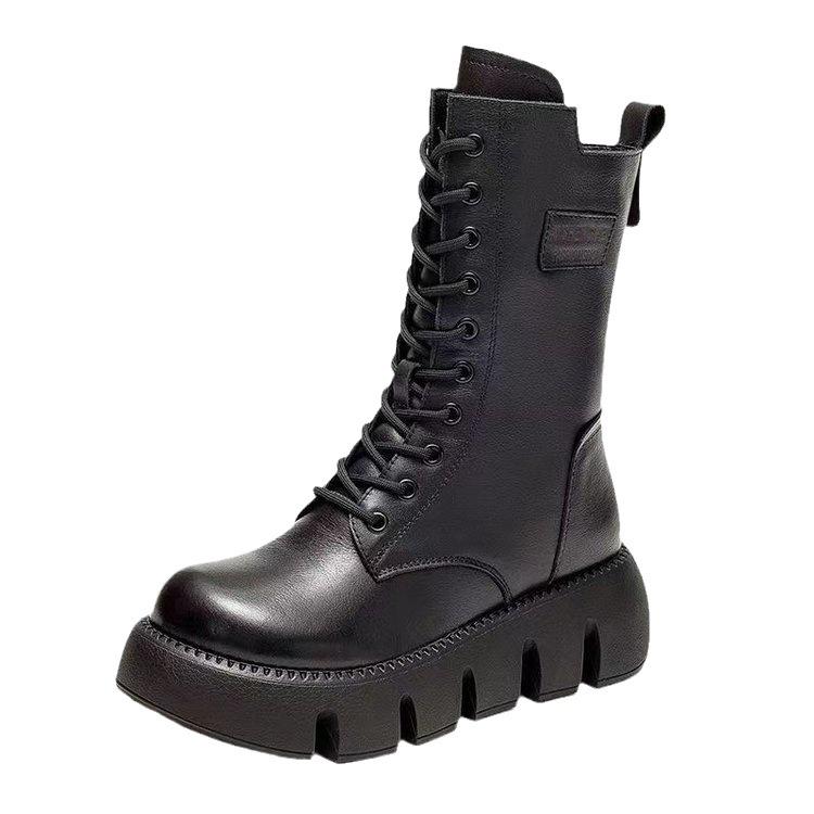 2023 Winter Women's High-Top Martin Boots: Thick Sole, Warm, Casual, Versatile, Lace-Up Cotton Boots.