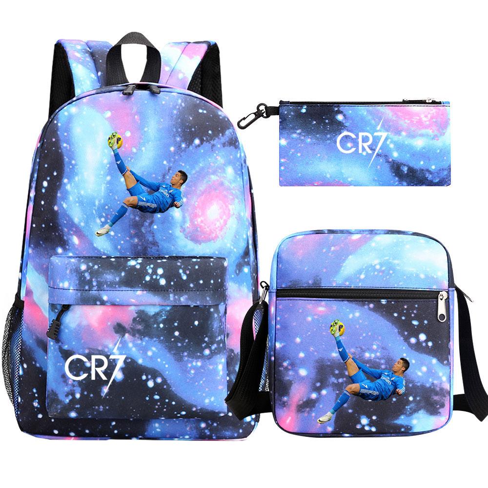 Football Star Cr7 3Pcs Boy Girl Back To School Book Bags, Student Shoulder Bag Pencil Case Backpack, Teenagers Mochila Men Women