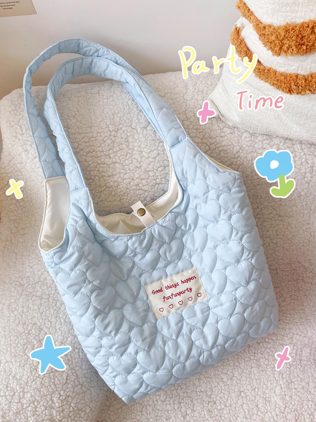 

Love Quilting Padded Women s Shoulder Bag Contrast Color Female Vest Shopping Bags Large Capacity Girls Book Tote Handbags светло-синий