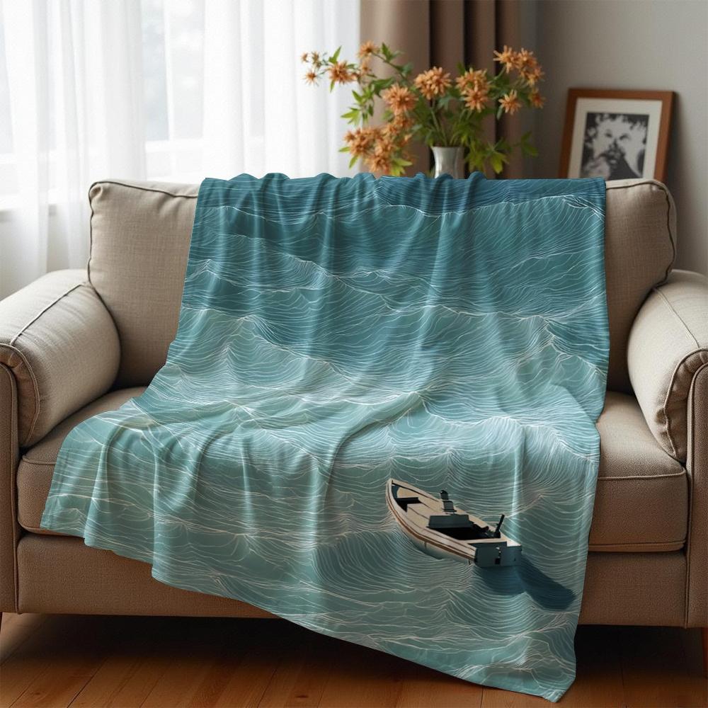 Linear Ocean Anime Cartoon Flannel Blanket Soft Warm Throw for Bedroom Sofa Car Kids Holiday Gift