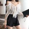 Off Shoulder Blouses Women Ruffles Sexy Party Design Stylish Solid Feminine Leisure All-match Spring Soft Popular Ins