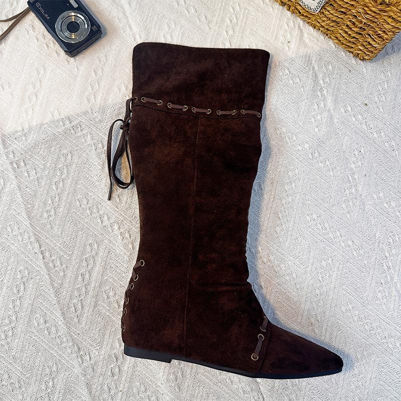 New retro knight boots women's autumn and winter new boots long boots women's two wear pointed pleated pile women's boots