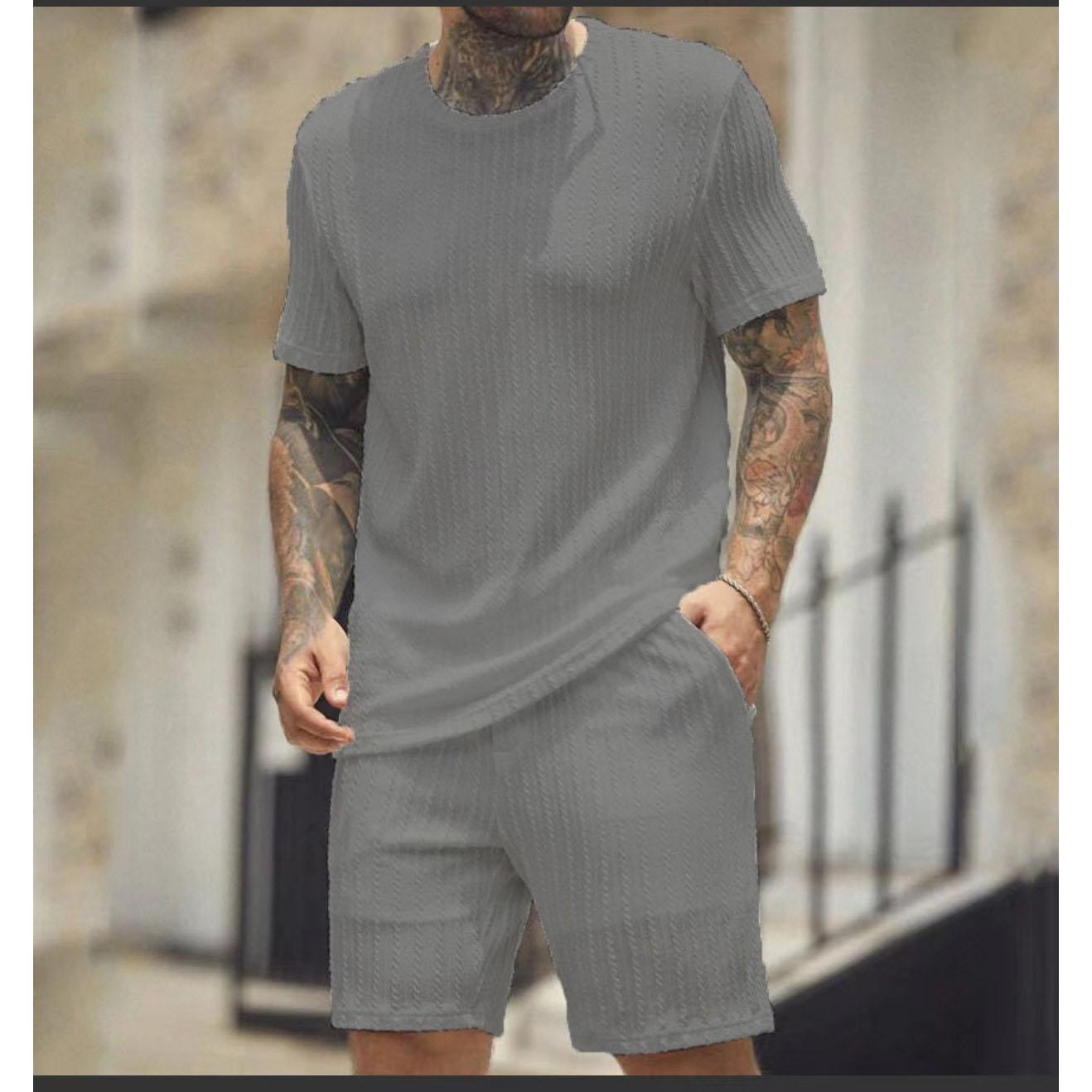 

Мужской летний комплект из двух предметов: футболка с коротким рукавом и круглым вырезом, повседневные спортивные шорты на шнурке, модный однотонный мягкий костюм XXXL темно серый