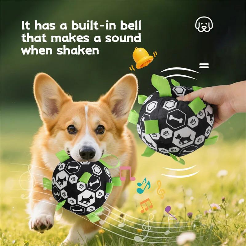 Interactive Dog Ball Toy with Bell Sound for Outdoor Play Puppy Training Football Fetch Game Chew Resistant Durable Pet