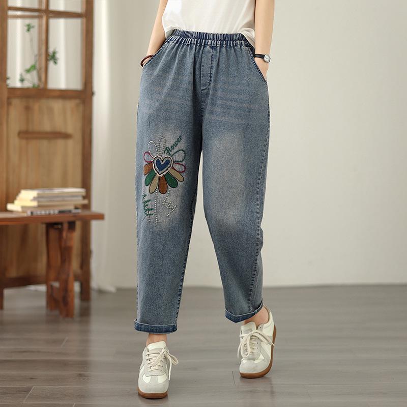 Real Shot Plus Size Casual Embroidered Harem Jeans XL светло-синий