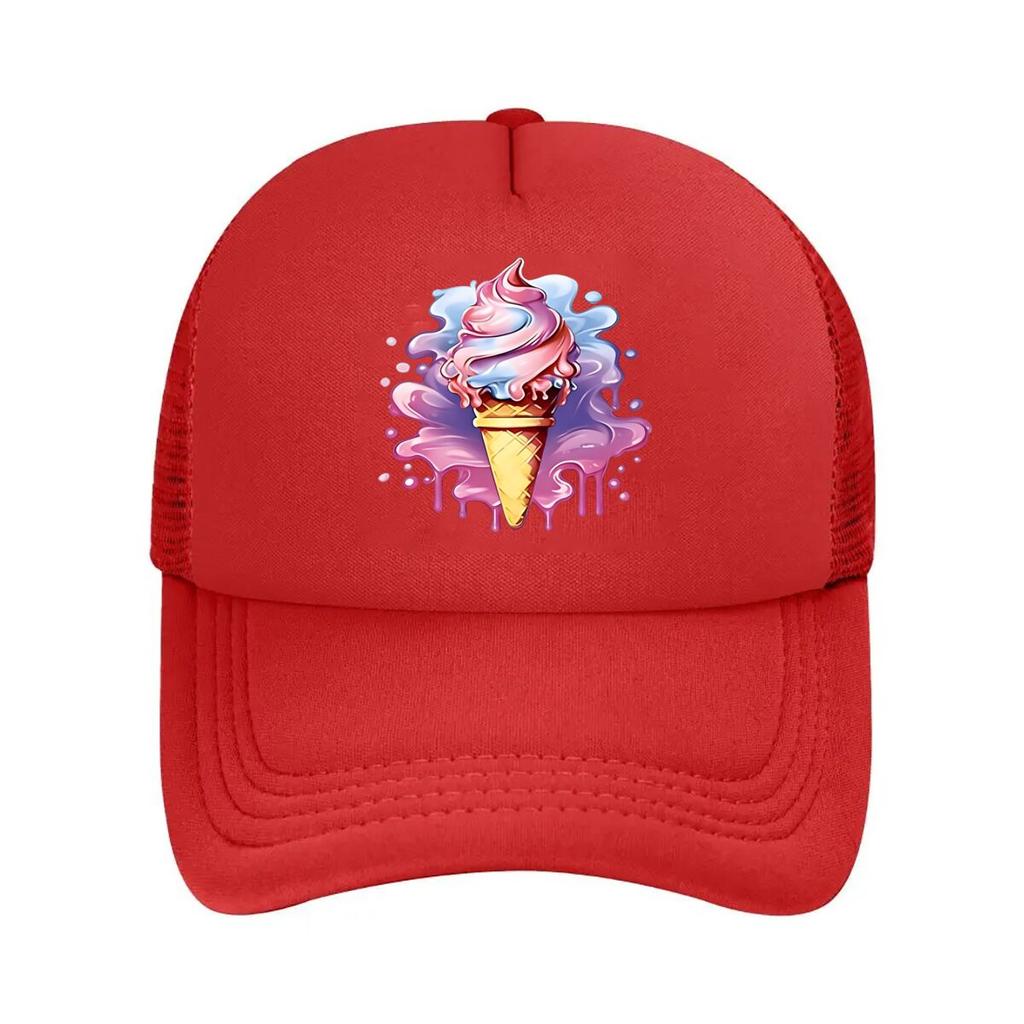 Gradient Ice Cream Print Vintage Baseball Cap Summer Breathable Casual Lightweight Peaked Caps With  Mesh Baseball Cap