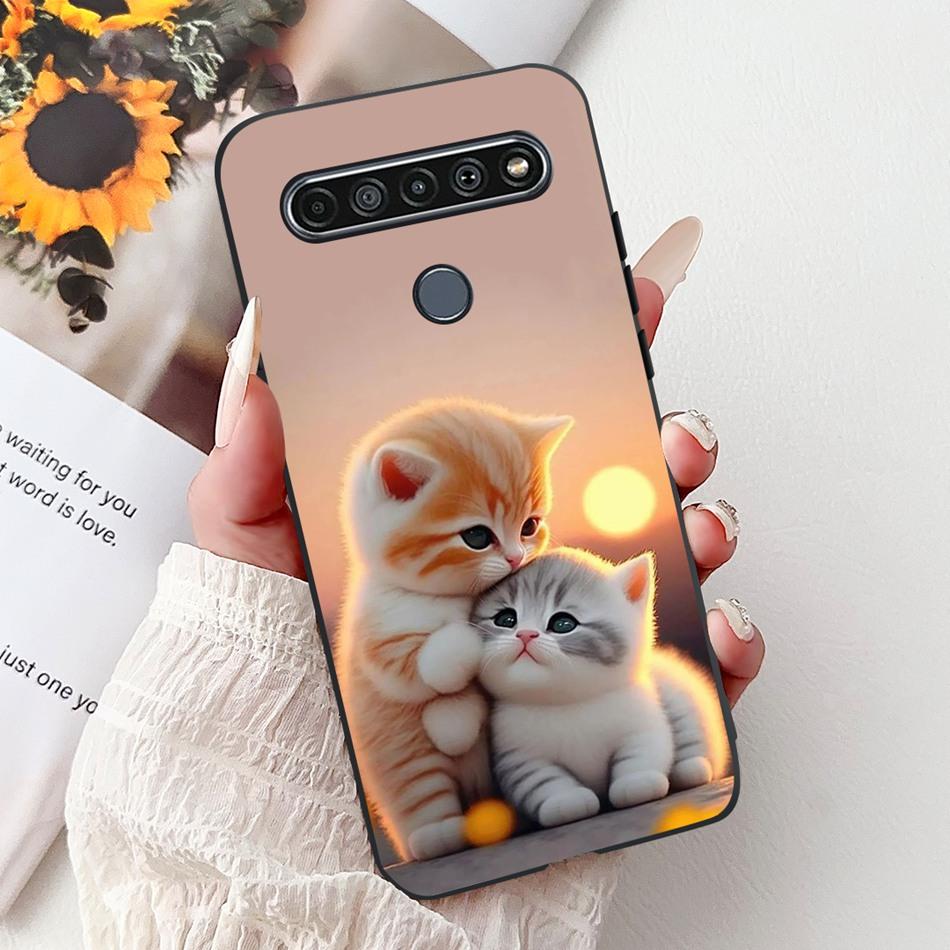 For LG K41S K51S 2020 Elegant Floral Cat Printed Phone Case For LG K41S K51S LM-K410 LM-K510 Black Silicone Soft Cases