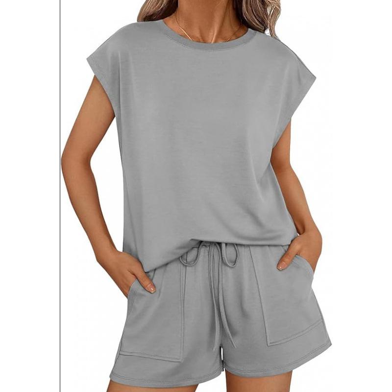 2026 Spring/Summer Women's Round Neck Loose Short Sleeve Two-Piece Set