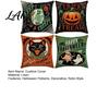 Halloween Patterned Pillow Shells 4Pcs/Set Linen Cushion Covers 18x18 Inch Retro Throw Cases Covers for Sofa Skeleton Pumpkin Black Cat Witch Couch