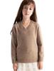 Girls' V-neck Wool Base Layer Sweater - Soft, Warm, Skin-friendly, Solid Color One-Piece Top