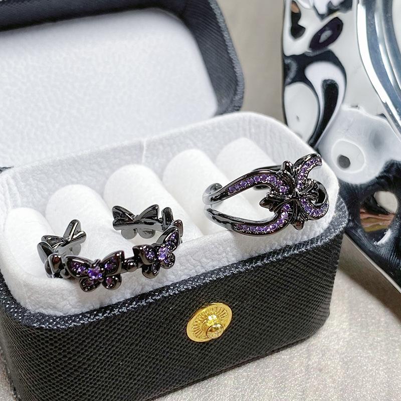 Iris Butterfly Thorn Love Dark Personality Zir*****Pen Ring Purple Diamond Stacked Wearing Niche Punk Ring Woman
