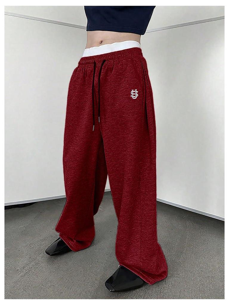 Men's Cross-Border Embroidered Sweatpants: Casual Wide-Leg, Autumn/Winter, Plus Velvet