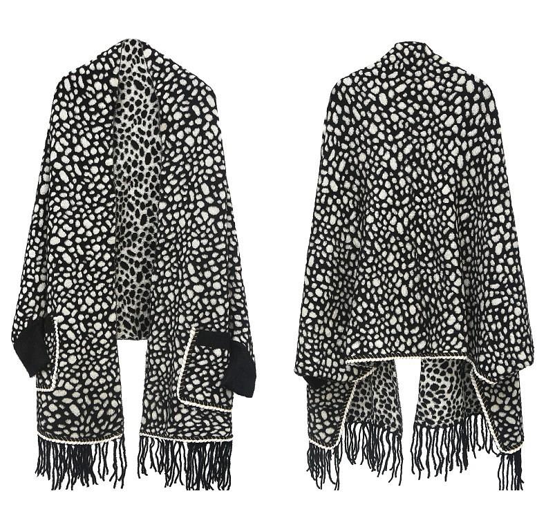 

Вязаная шаль, женский карманный чонсам с накидкой-кардиганом и леопардовым принтом 65*180CM чёрный