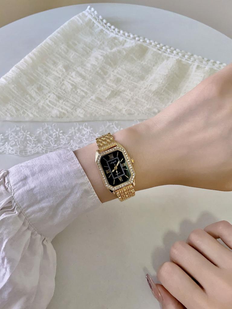 Rose Gold Silver Steel Belt Women's Watch with Diamond Dial Niche Waterproof Quartz Watch