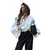 2025 Summer Women's Fresh Loose-Fit Stand Collar Lantern Sleeve Top