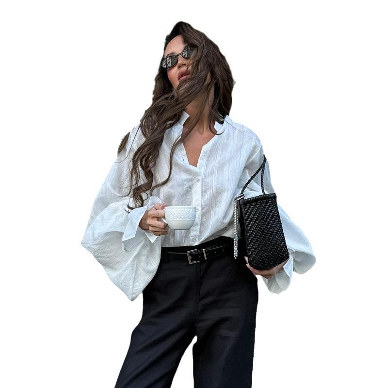 2025 Summer Women's Fresh Loose-Fit Stand Collar Lantern Sleeve Top