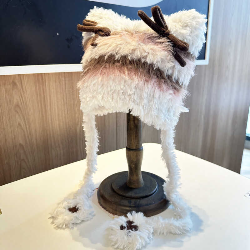 Cute Plush Hat Women's Autumn and Winter Colorful Fringed Braids Knitted Pullover Hat Ear Protector