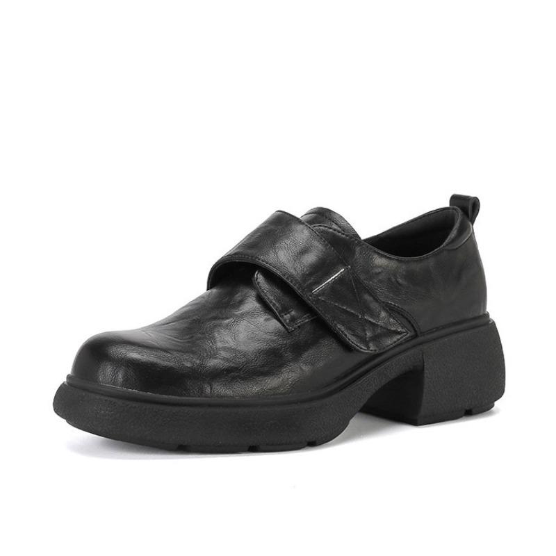 

New Thick-soled Women s Shoes - One-piece Round-toe Retro Leather Shoes with Thick Heels, Single Sole Shoes 40 чорний