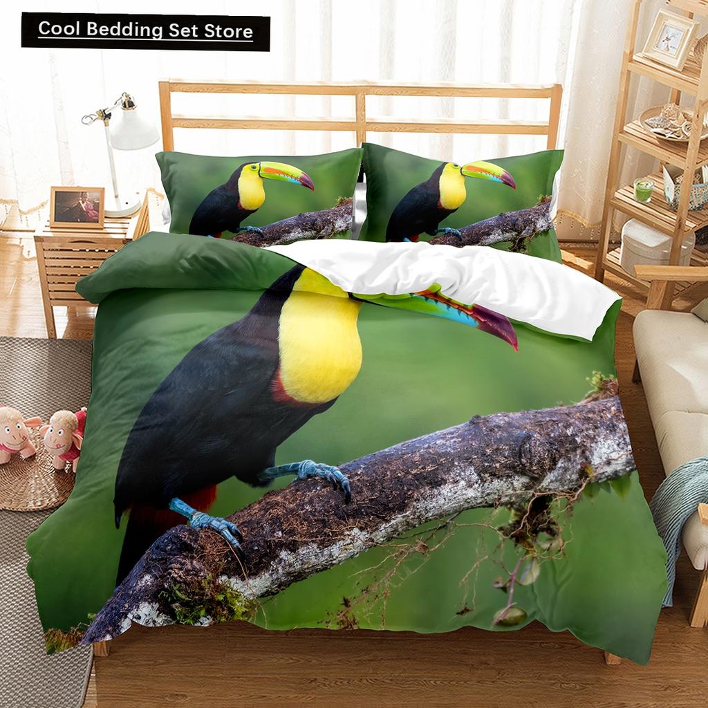 Red Rare Birds King Queen Duvet Cover Tropical Flying Animals Bedding Set Wildlife Quilt Cover 2/3Pcs Polyester Comforter Cover