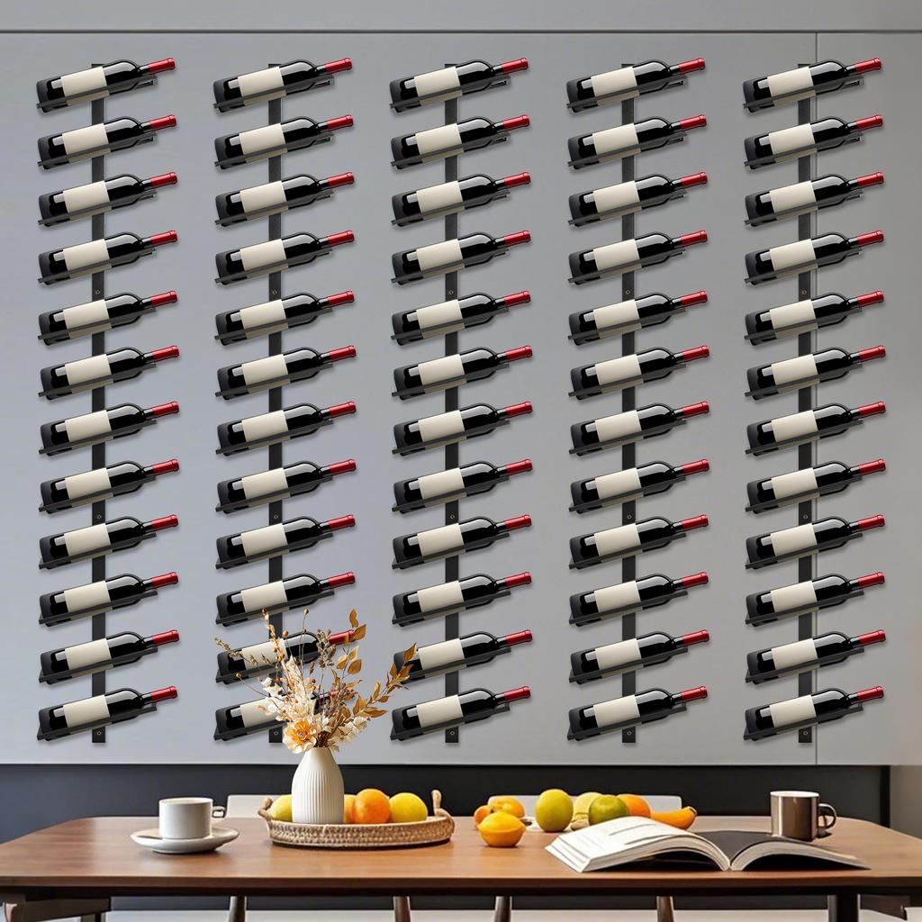 5 Pack Wall Mounted Metal Storage Rack for 60 Wine Bottles Wine Storage Organizer Wine Bottle Display Holder for Wine Cellar