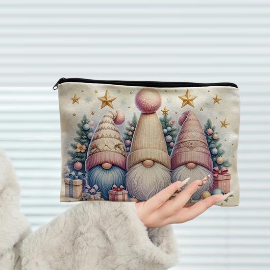 baizihuahu Cosmetic Storage Bag, with Black Zipper Smooth Opening, Thick Wear-Resistant Canvas Pouch, Christmas Pattern Printed Multipurpose