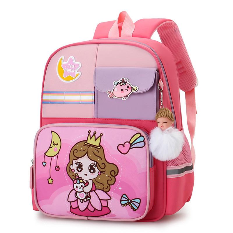 Cute Cartoon Backpack For 1-2 Grade Kids Lightweight Breathable Nylon Material Load Reduction Animal Pattern