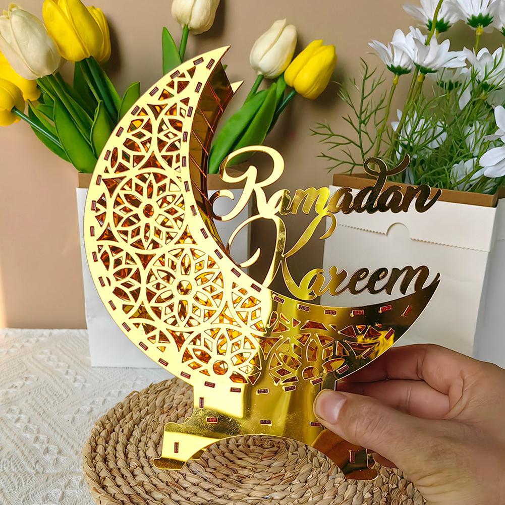 Ramadan Eid Mubarak Acrylic Moon Light Ornaments Decor Light Table Lamp Decorative