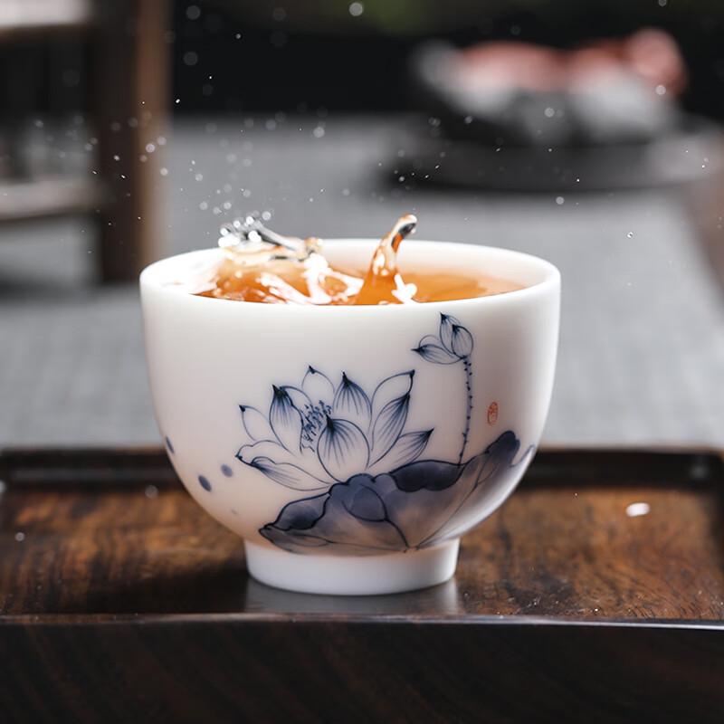 MULTIPOTENT Hand-painted Blue Lotus Ceramic Kung Fu Tea Cup