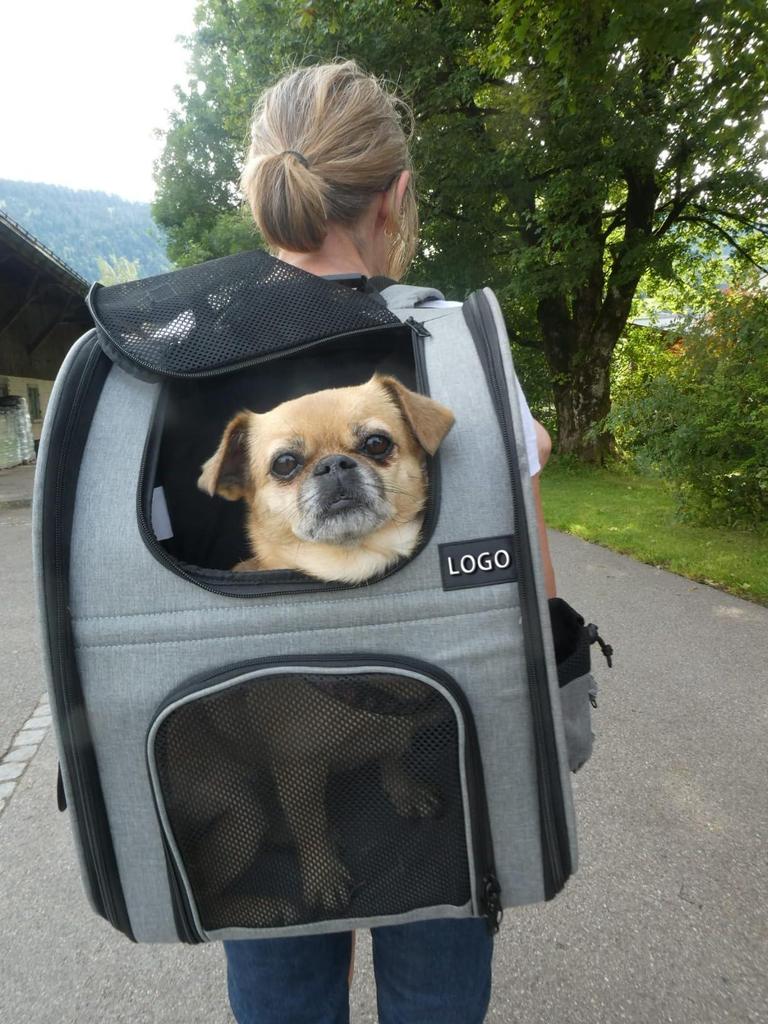 Foldable Expandable Pet Backpack with Adjustable Height and Customizable Logo – Breathable Double-Shoulder Design for Outdoor Use