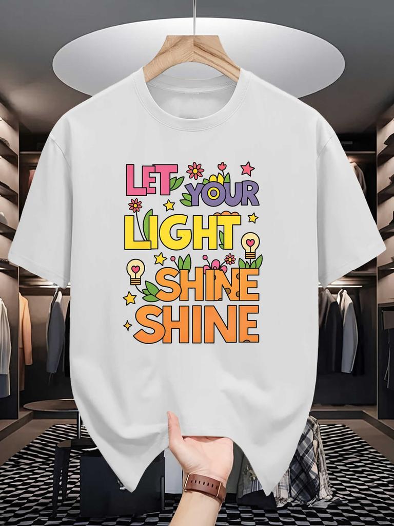 Unisex Crew Neck Tee Colorful Positive Quote Letter Graphic Print Soft Cotton Loose Short Sleeve Summer Casual Male Streetwear Tops