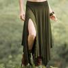 Women's Casual High Waist Beach Skirt Elastic Waistband Irregular Hem Midi Skirt Summer Fashion Solid Color Comfortable Soft Fabric