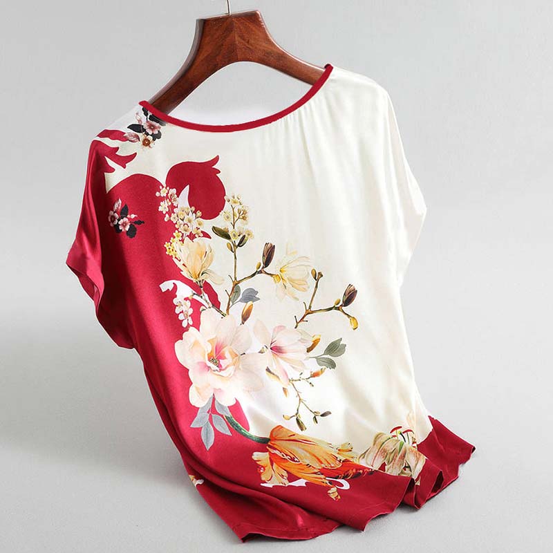 Printed Rayon Fabric Women's Round Neck Short Sleeve T-shirt Loose Plus Size Top Ice Silk T-shirt Casual Daily Wear